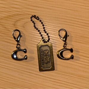 Coach 3 pieces Metal Tag and 'C' Charm Set-Silver, Brass, Gold